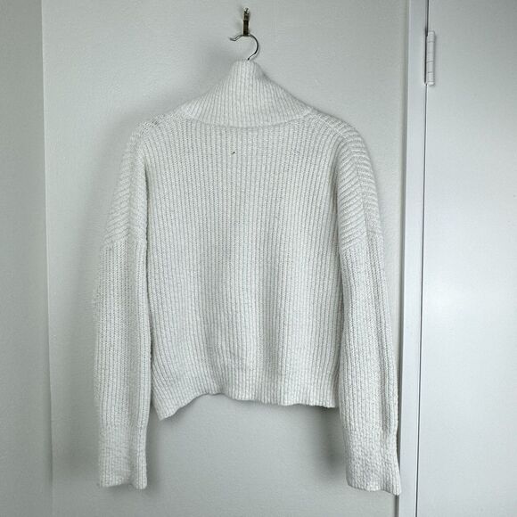 Abercrombie & Fitch Women's Knit Collared Mock Neck 1/4 Zip Sweater Cream Small - Picture 2 of 10